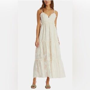 LENA Floral Jacquard Tiered Maxi Dress Ruffle Trim Sweetheart Empire Waist 0889